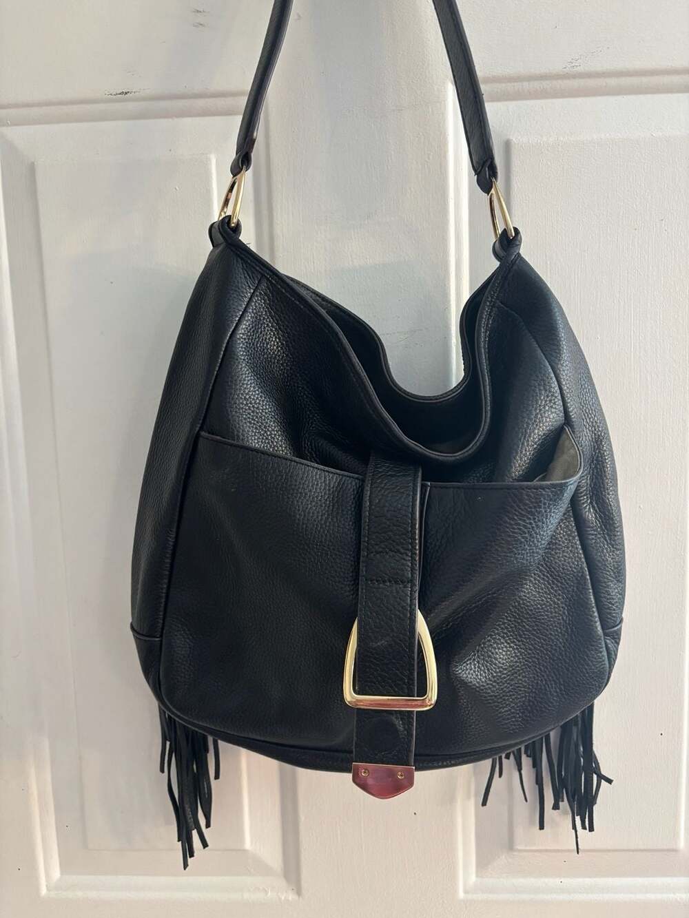 G.I.L.I. Black Italian Leather Fringe Hobo Shoulder Bag